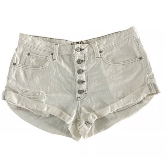 Free P We The Free People Women Romeo Roll Cuff Button Fly Shorts Size 26 White - Picture 3 of 15
